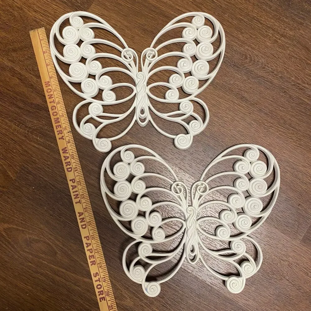 Vintage 1976 Burwood Products White Butterfly Wall Hanging Set Pair MCM Boho